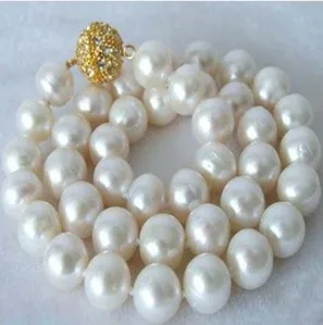 Подлинных 9-10 мм белый жемчуг ожерелье 1" модные ювелирные изделия