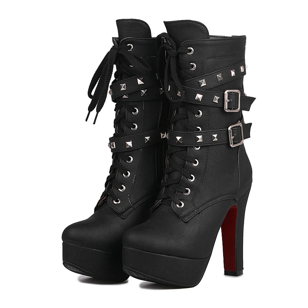 rebite botas senhoras meados de bezerro botas