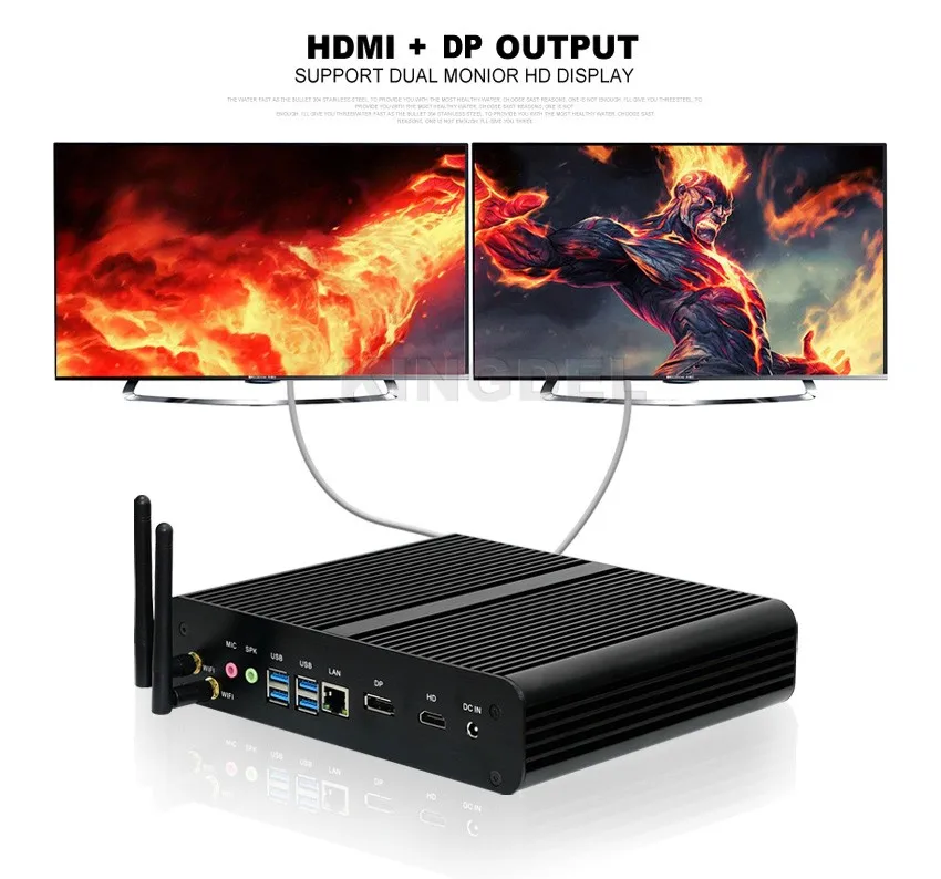 Безвентиляторный HTPC Core i7 6600u Двухъядерный Intel HD Графика 520, поддержка HDMI 4 К, USB 3.0, dp, sd карта порта, Barebone мини-ПК