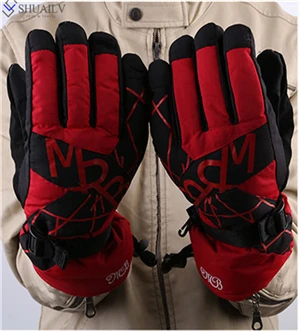 Мужские зимние перчатки из горного флиса для катания на лыжах, мужские спортивные ветрозащитные водонепроницаемые теплые перчатки для катания на сноуборде, мужские лыжные перчатки для велоспорта - Цвет: Красный