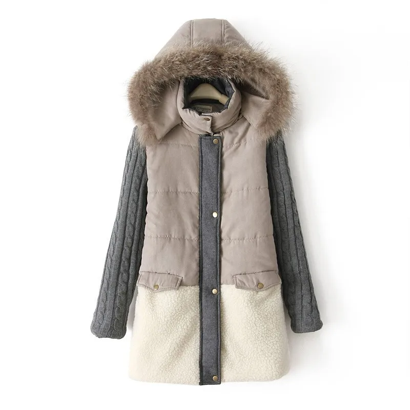 Зимнее Новое Женское хлопковое пальто высокого качества с воротником из натурального меха, хлопковое пальто, теплая шерстяная парка в стиле пэчворк, куртка размера плюс, парка