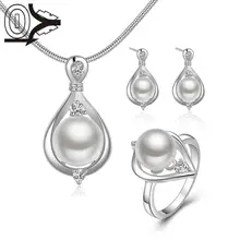 Посеребренные комплект ювелирных изделий, свадебные украшения Интимные аксессуары, мода водослива жемчуг серебро Цепочки и ожерелья серьги кольца для Для женщин