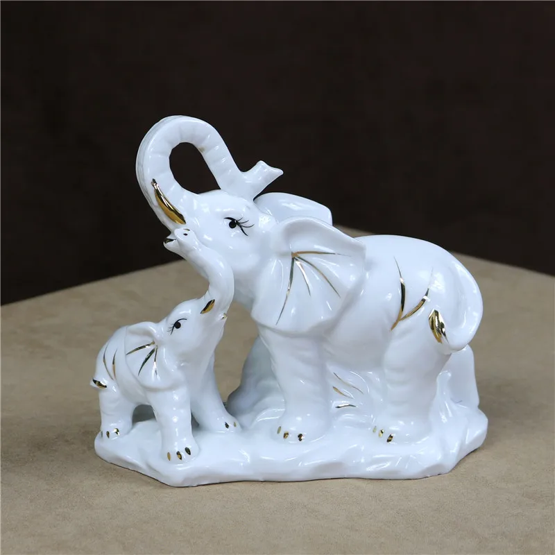 

Ceramics Mom and Baby Elephant Sculpture Porcelain Elephant Statue Handicraft Ornament Decor Birthday Gift for Mother's Day