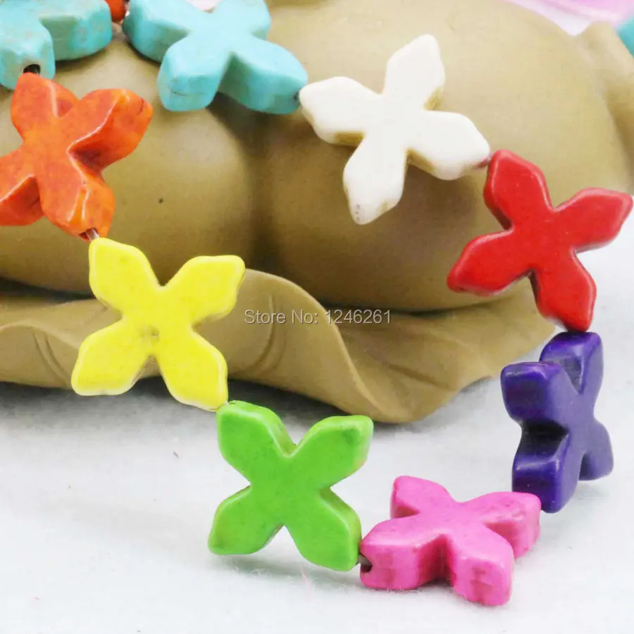 

20mm Accessories Jewelry Colorful Flowers Cross Turkey Stone DIY Loose Beads For Necklace Bracelet Howlite Women Girls Gifts