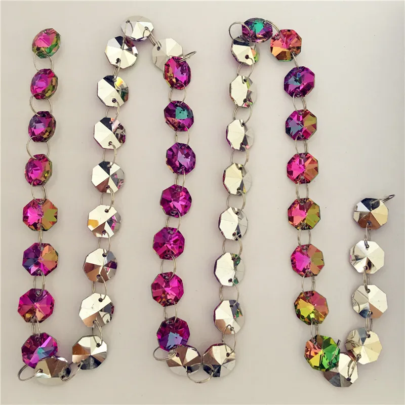

Rose Rainbow Silver Plated Bottom 14mm 100 Meters Crystal Octagon Beads Chain For Lamp Hanging Pendants Free Shipping