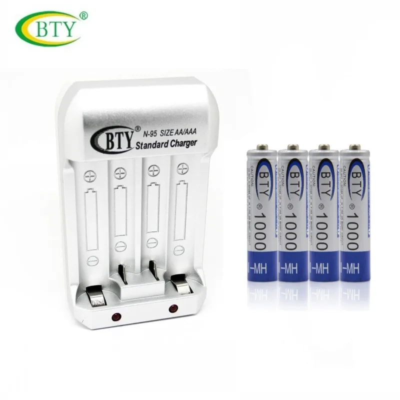BTY 4 шт. AAA 1 2 в 1000 мАч Ni-MH аккумуляторные батареи для MP3 RC игрушки с зарядное