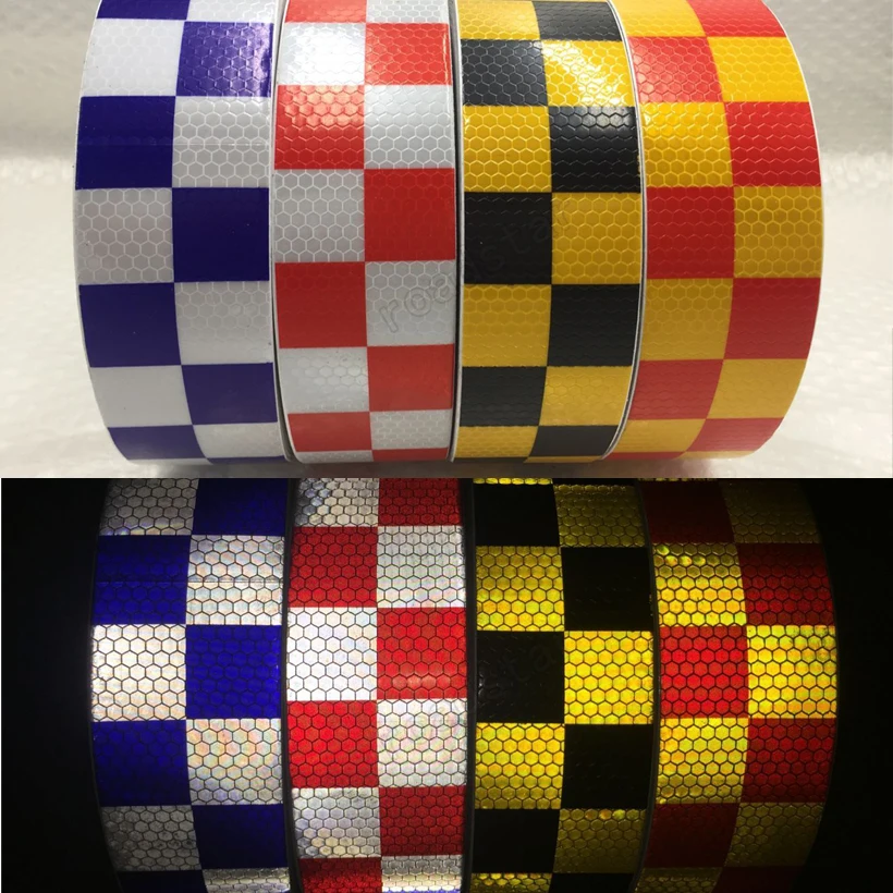 

20Roll Wholesale Express Traffic Multi Color Grid Design Conspicuity Reflective Safety Warning Tape Stickers Stripe for Truck
