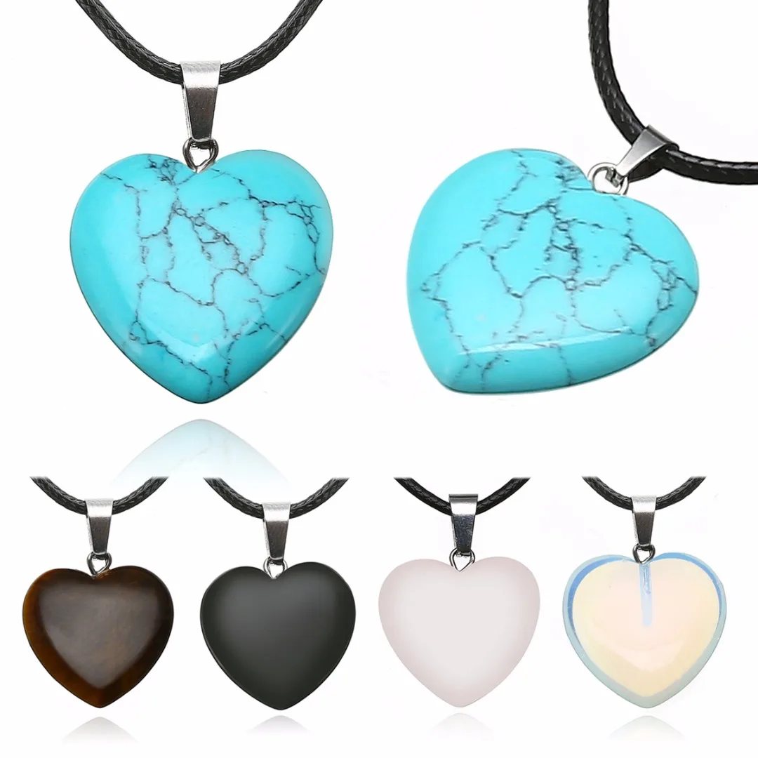 Shellhard Love Heart Necklaces for Women Natural Stone Leather Chain Necklace & Pendant Femme Bijoux Charm Jewelry