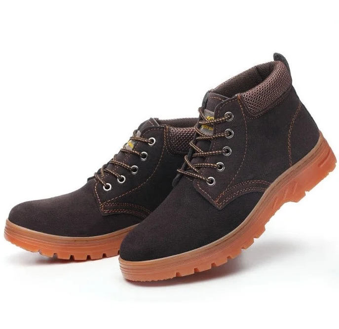 Men Boots Men Work Shoes Fashion Classic Leather Extra Wide Steel Toe Cap Steel Midsole Plate Anti-nail