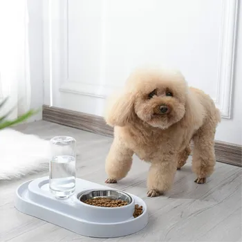 

Anti-leak-proof Moxibustion Pet Double Bowl Cat Dog Automatic Drink Bowl Multi-function 304 Stainless Steel Dog Bowl For Cats