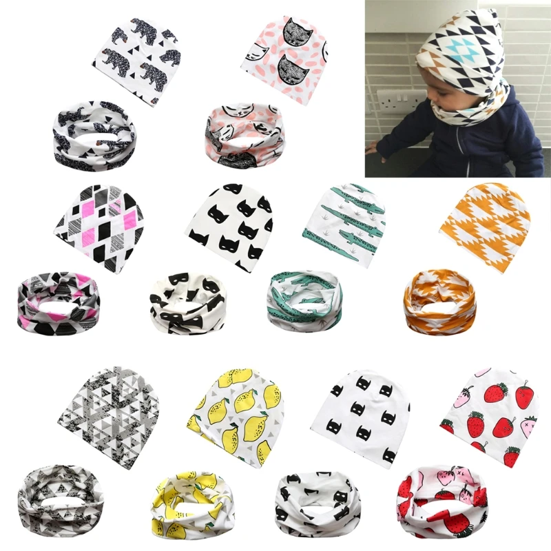 

Boys Girls Cotton Animal Hat Cap Beanie Cute Kids Scarf Warp Set