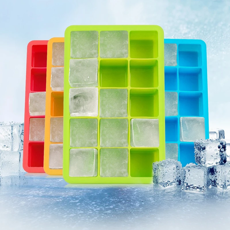 15 Grid DIY Big Ice Cube Mold Square Shape Silicone Ice Cube Tray Fruit