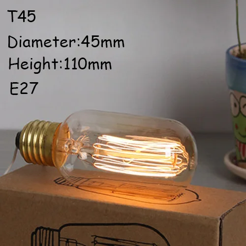 Цена, винтажный креативный светильник Эдисона, лампы ST64/A19/G80/T185 110-240 в E27, держатель лампы - Цвет: T45 Straight 40W