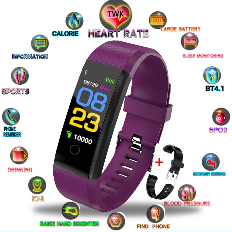 

TWK Black Smart Watch Men Heart Rate Blood Pressure Wristband Fitness Tracker Bracelet Sport Watches Women for apple mi band 3
