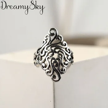

Boho New Silver Color Big Hollow Rings For Women Engagement Open Antique Finger Rings Party Jewelry Anillos Girls Gifts