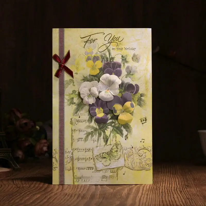 

5pcs/lot Creative 3D Flower Bless Greeting Card Postcard Birthday Gift Card Fastival Party Message Card with Envelope