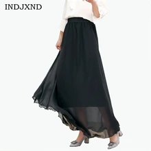 INDJXND богемные Модные женские шифон, высокая талия юбки-пачки женские прямые однотонные Лоскутные тюлевые юбки Лето Новые