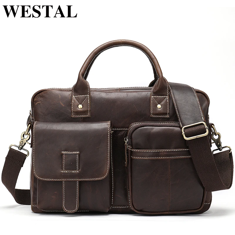 WESTAL 100% натуральная кожа мужской портфель сумка для мужчин A4 cartable homme мессенджер