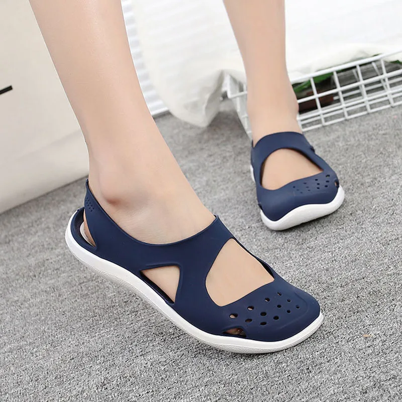 E TOY/прозрачная обувь женская летняя обувь мягкие пляжные женские сандалии на плоской подошве без застежки Baotou г. Летние женские сандалии - Цвет: Синий