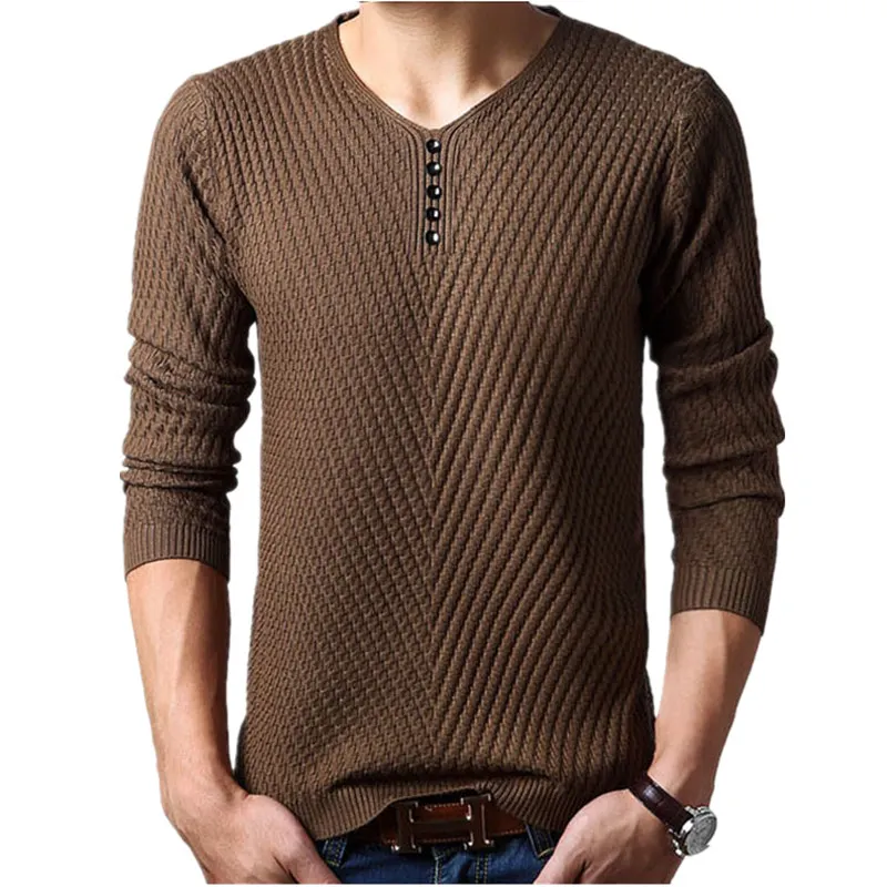 M-4XL зима Хенли свитер с круглым вырезом Для мужчин кашемировый пуловер, Рождественский свитер Для мужчин s трикотажные свитера Homme Jersey Hombre - Цвет: Coffee