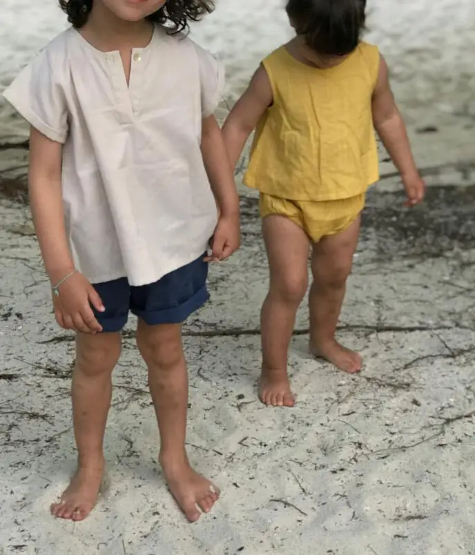 Летняя одежда из натурального льна для маленьких девочек жилет без рукавов+ шорты хлопковый комплект из двух предметов