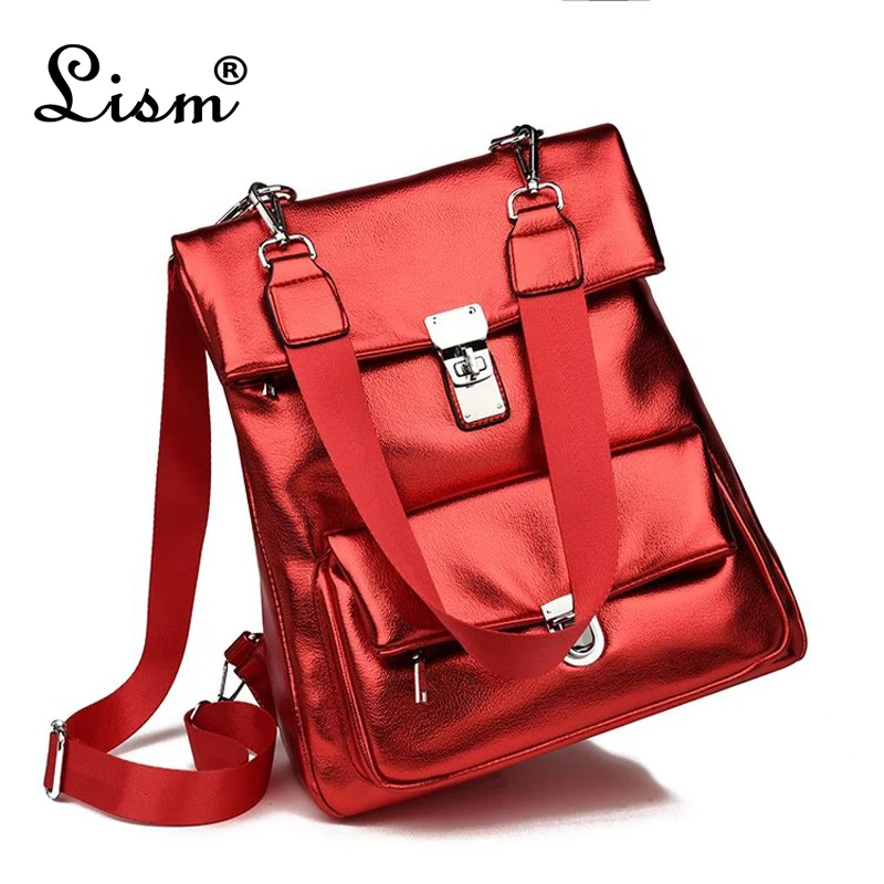 

2018 new Women's Backpack College PU Leather Fashion Personality Large Capacity Waterproof Multi-function Travel Shopping