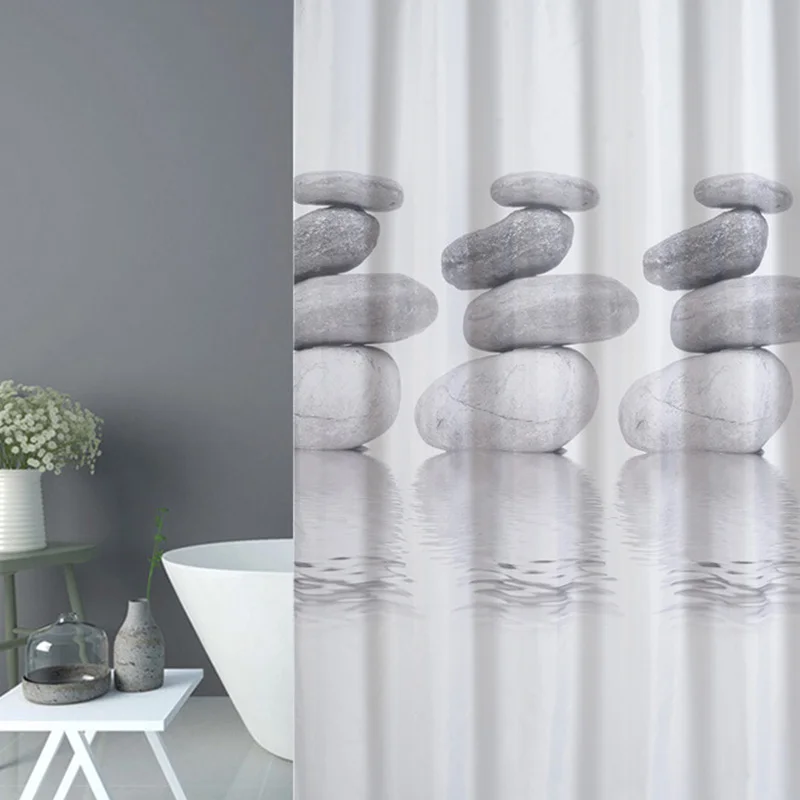 Billige Pebble Druck Polyester Stoff Dusche Vorhang Verdicken Beschichtung Prozess Bad Produkte Mehltau Resistent Wasserdicht Bad Vorhänge