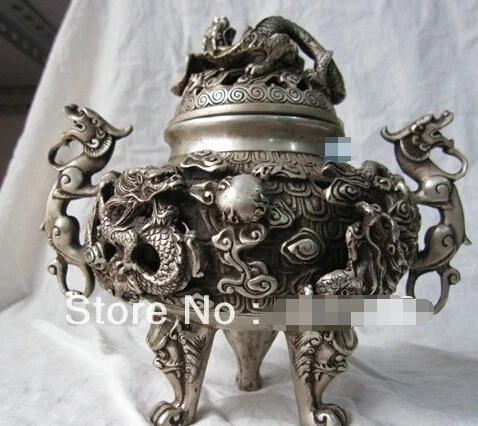

Fast Shipping100% of China's Tibet bronze statue of Buddha Silver 9 Dragon incense burner