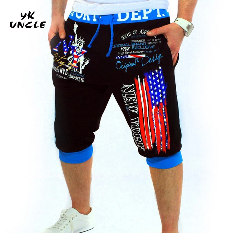 

2016 Summer Casual White Mens America Flag Print Shorts Knee Length Straight Cotton Beach Shorts Fashion Men Short Pants,YKUNCLE