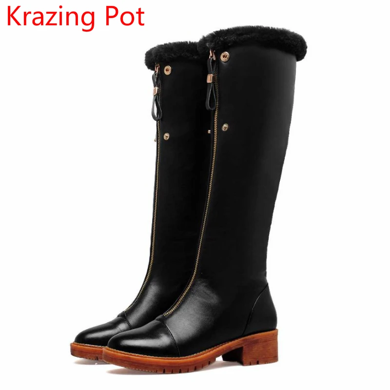 

2018 Handmade Fashion Cow Leather Round Toe Thick Heel Wool Keep Warm Winter Boots Superstar Over-the-knee Thigh High Boots L21