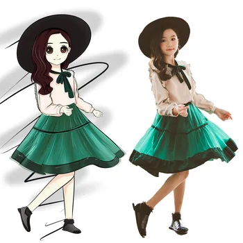 

Clothes for Girl 2019 Kids Spring Girls Shirt + Mesh Skirt Suit Personality Beautiful Princess Two-piece 4-13T children clothing