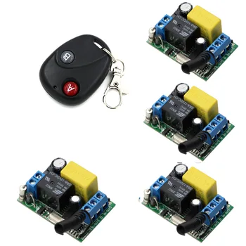 

New Item AC 220 V 1 CH Wireless Remote Control Switch System 1X 2Key Transmitter +4X Receiver for Anti-theft Alarm/Electric Door