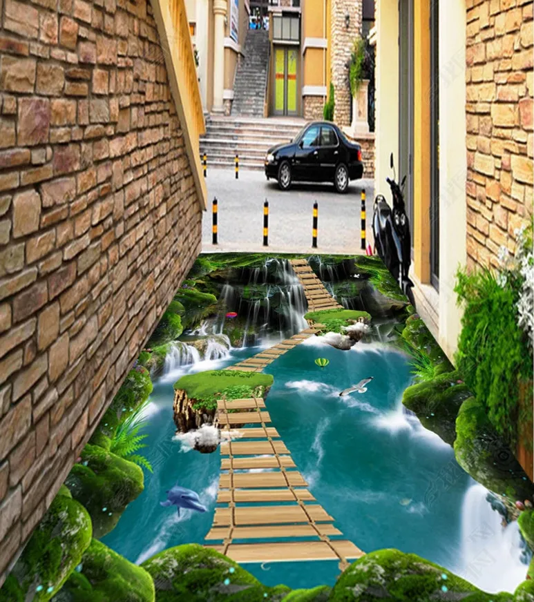Beibehang пользовательский размер обои home decor обои Клифф Подвески River island водопад Дельфин мост ванной дорожки пол