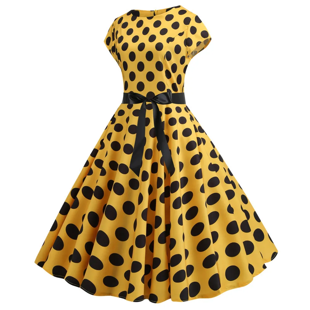 Polka Dot Print Summer Dress Vintage Women 1950s 60s Swing Rockabilly ...