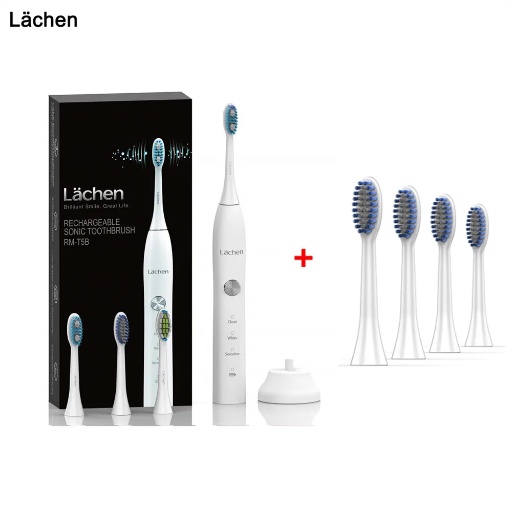 Электрическая зубная щетка lyachen T5B для взрослых с таймером, электрическая зубная щетка с зарядкой от USB, 4 сменные зубные щетки - Цвет: Add 4 brush heads