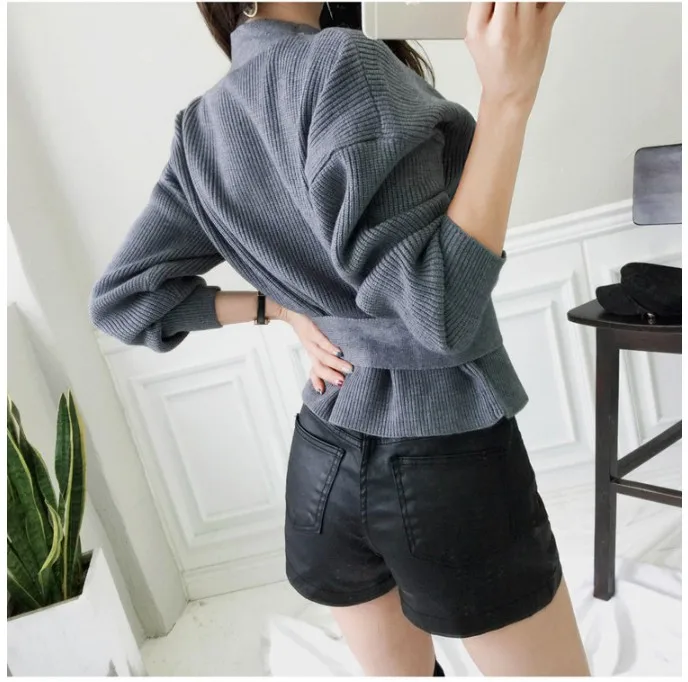 New High Quality Warm Cardigan Winter Women V Neck Double Breasted Short Sweaters Women Casual With Belt Knit Sweater DS50816