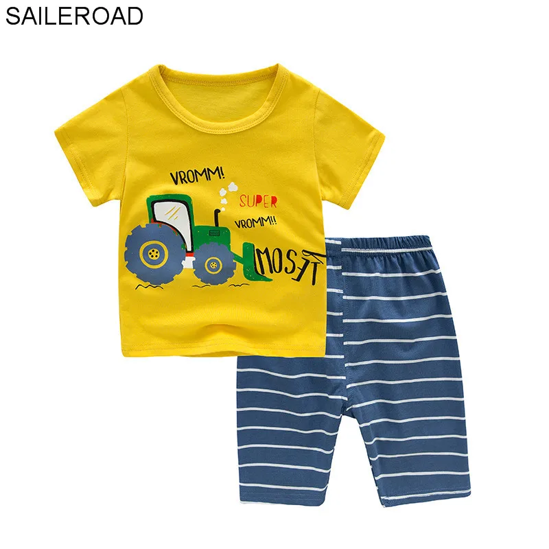 

SAILEROAD Boys Summer Pajamas Sets Children Excavator Printing Pajamas Rooter Pyjamas Kids Pijamas Infantil Roupas Infantis Meni