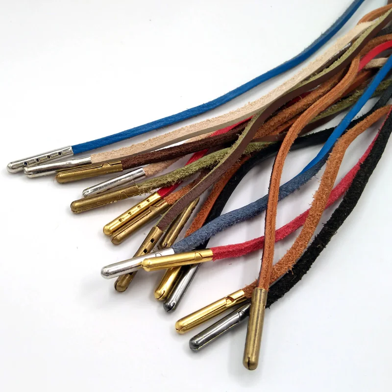 3 Pairs Fashion Genuine Cowhide Square Colorful Aolid Shoelace Boat Doug Shoe Retro Leather Boot Shoestring Metal Head Shoelaces