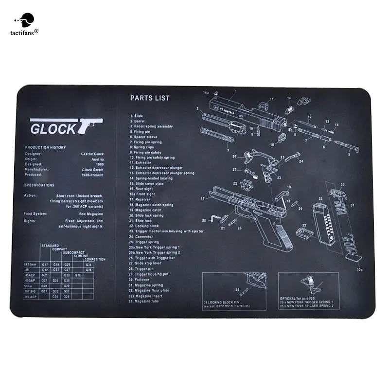 

Tactifans Non-Slip Gun Cleaning Mat Bench Rubber Carpet With Diagram Parts And Instructions 1911 P229 P226 P220 Glock S&W B92