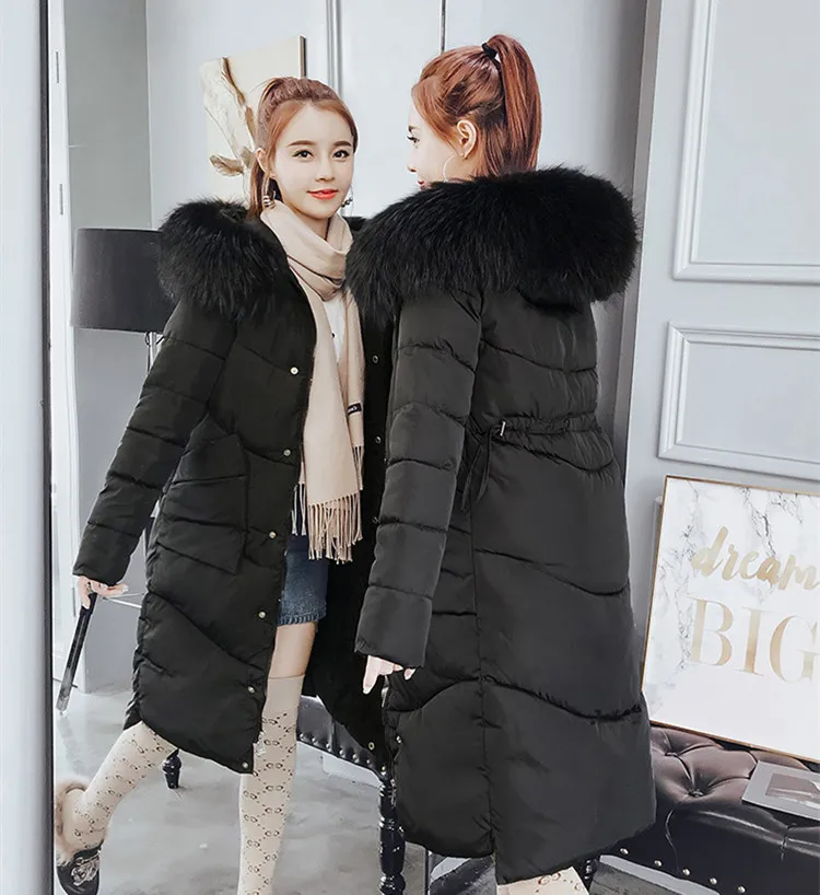 Women Winter Parkas White Coat Jackets Long Padded Jackets Hooded Big Fur Collar Parka 2018 Adjustable Waist Long Winter Coat Women AS051 (8)