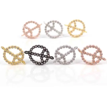 

New 6Pcs Golden Mosaic Zircon Gold Luck Peace Symbol Connector Brass Beads Findings Fit Charm Jewelry Making,Free Shipping