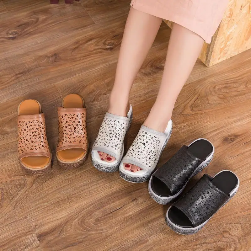 ZHUZHIXIU-Free shipping,2018 summer new handmade genuine leather women's slippers, hollow muffins bottom slippers,3 colors ZHUZHIXIU-Free shipping,2018 summer new handmade genuine leather women's slippers, hollow muffins bottom slippers,3 colors