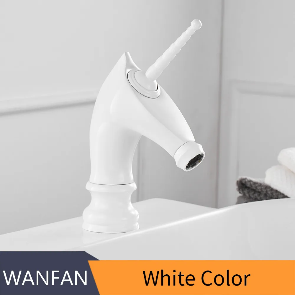 Смеситель для раковины, уникальный модный кран для ванной комнаты с лошадиной головкой, золотой Латунный бортике, одинарная длинная ручка, смеситель для туалета 855753 - Цвет: White