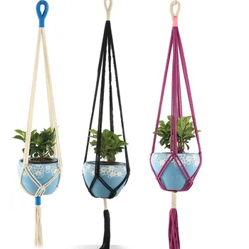 

Hand-woven Rope Flowerpot Bonsai String Net Bag Holder Gardening Plants Flower Pot Hanging Basket for Home Garden Balcony Decor