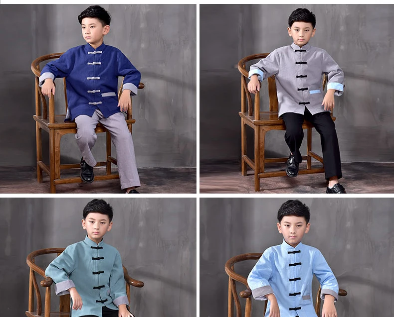 Традиционная китайская одежда в стиле Тан детская одежда для кунг-фу, традиционная одежда Hanfu для мальчиков костюм для национального меньшинства рубашка Тай-Чи, 89