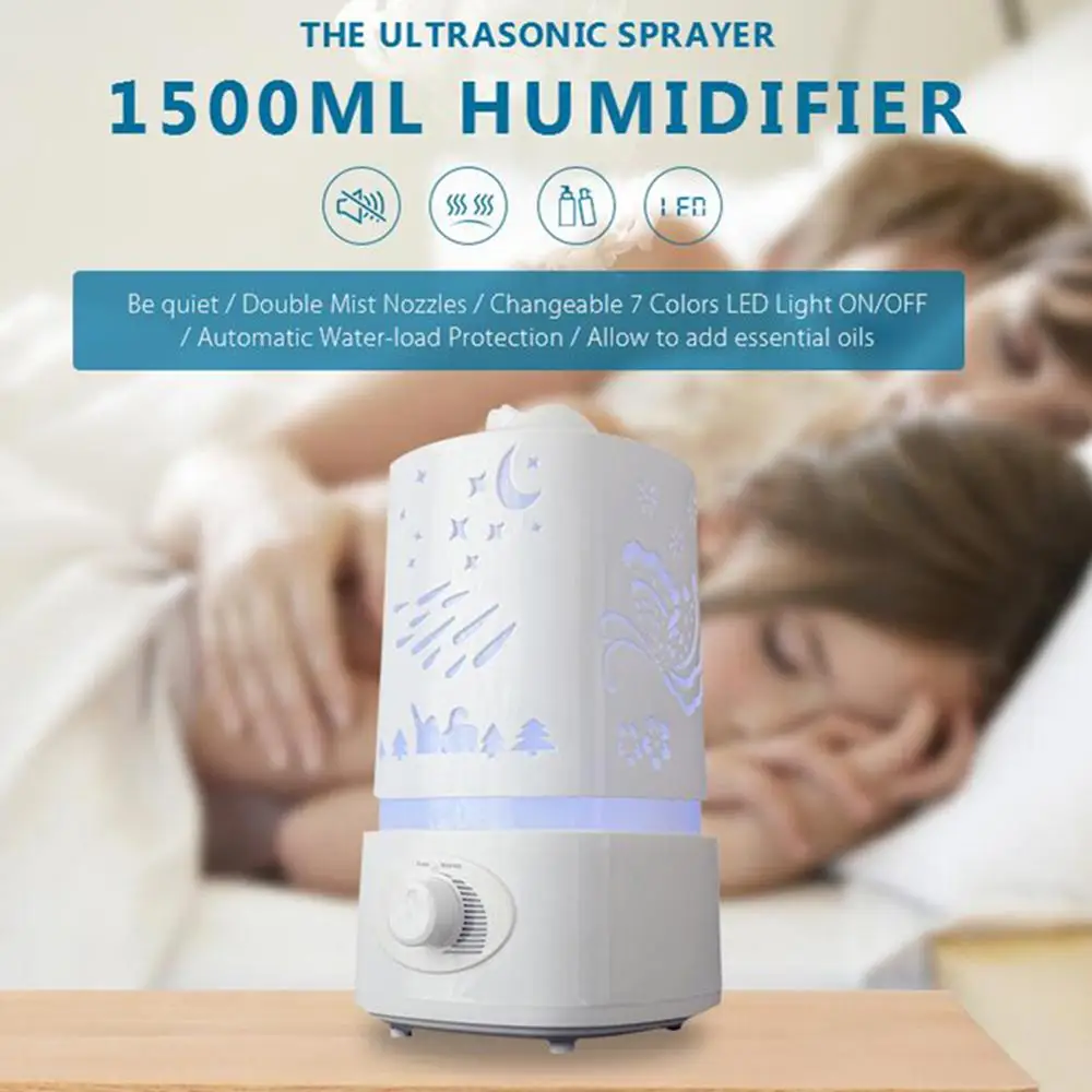 

Hollow Pattern Night Light 1500ml Fine Mist Ultrasonic Air Humidifier Diffuser