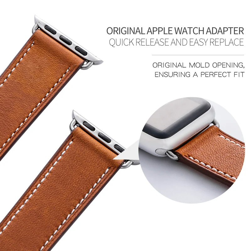 Carouse Genuine Leather Watchban for Apple Watch Band Series 4/3/2/1 38mm 42mm Qualit Leather for iWatch Sports Strap 40mm 44mm