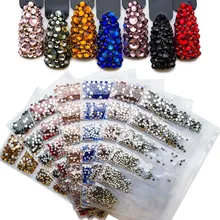 1440 шт./упак. Стекло стразы кристаллы для ногтей мульти-размер перегородка стразы комплект Стразы Подвески для нейл-арта украшения MJZ2111