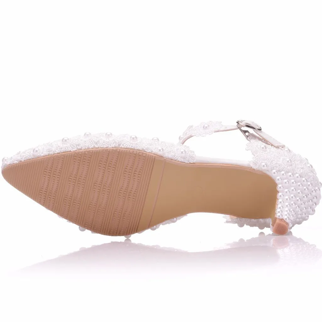 Женские свадебные легкие туфли с острым носком, украшенные цветами и стразами женские туфли на высоком каблуке sandalias mujer#4