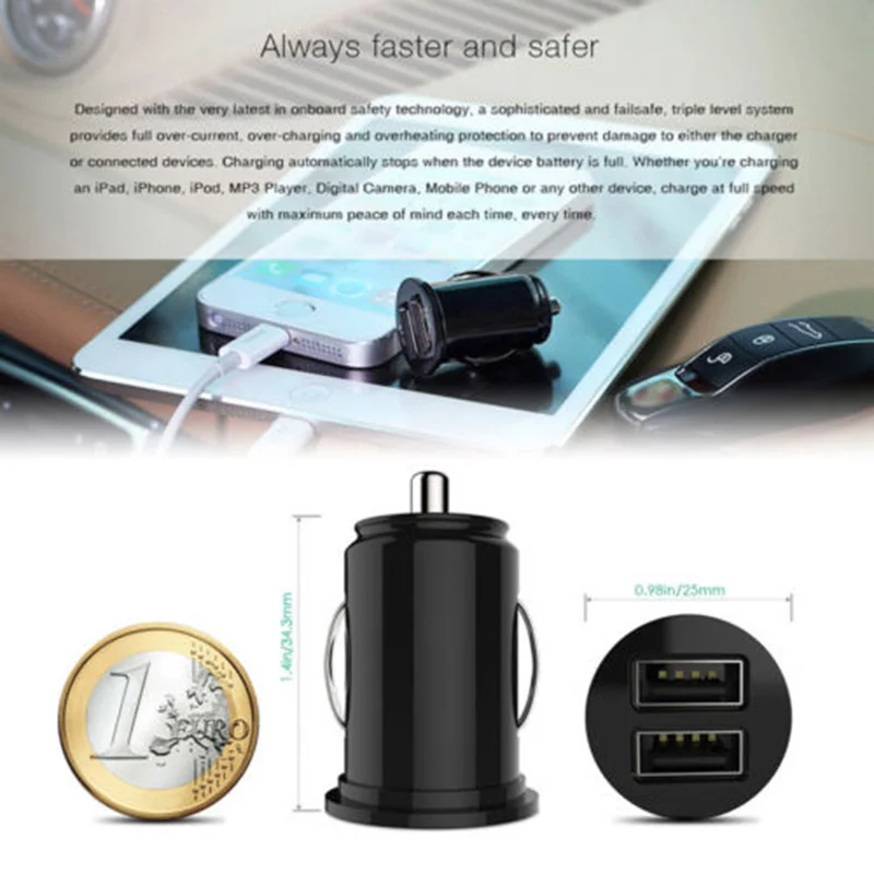 Универсальный автомобильный Грузовик двойной 2 порта USB мини зарядное устройство адаптер для iPhone samsung huawei Android телефонов черный 12 В адаптер питания